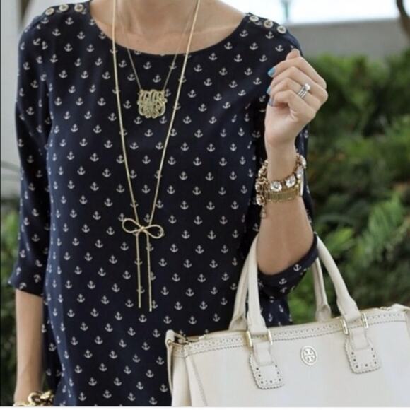 Cynthia Rowley Nautical Anchor Blue Blouse Top Small - Picture 1 of 6